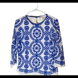 Jude Connolly Cotton Embroidered Top BlueWht Sz M